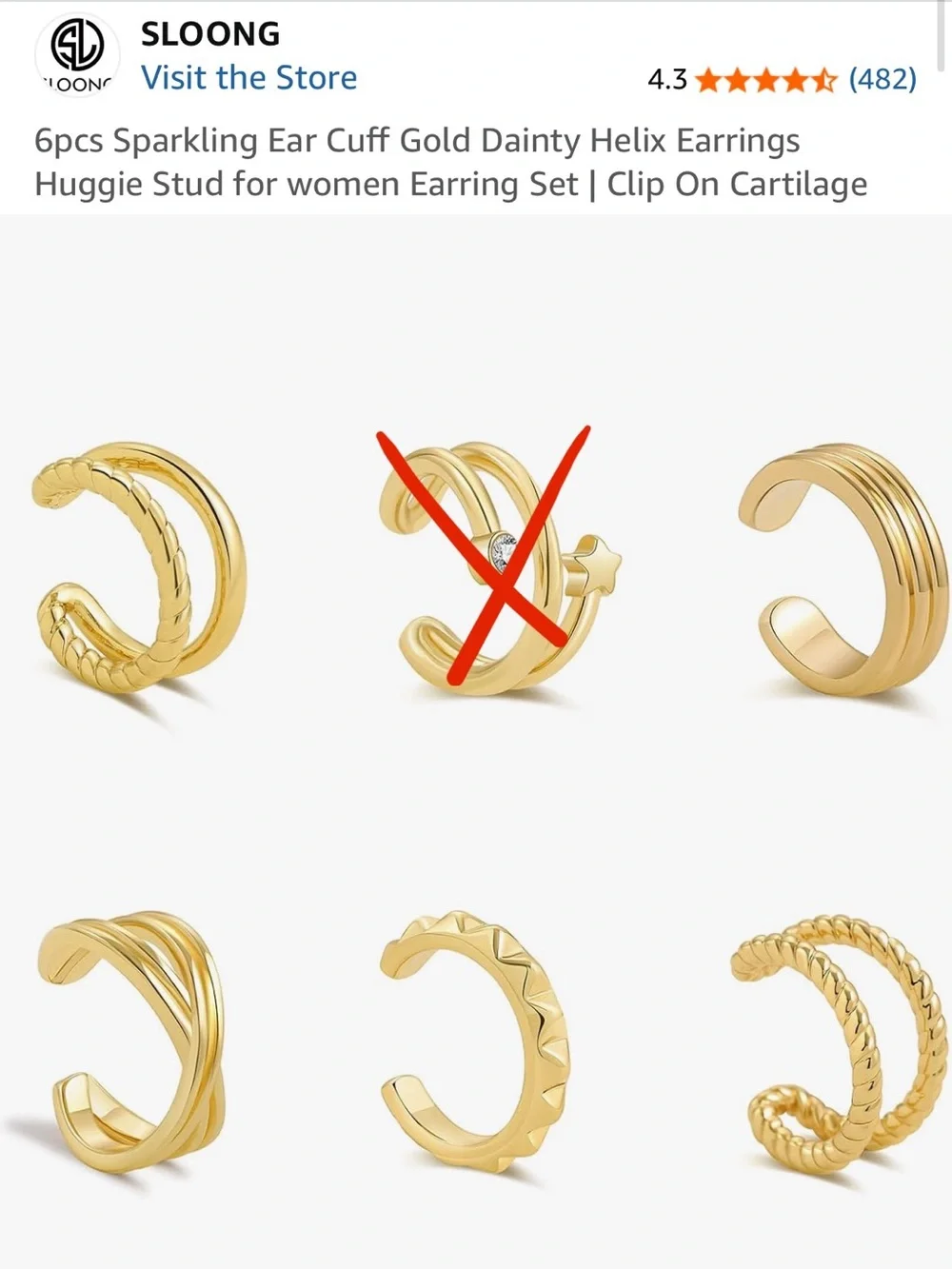 Set of 5 Gold Ear Cuffs